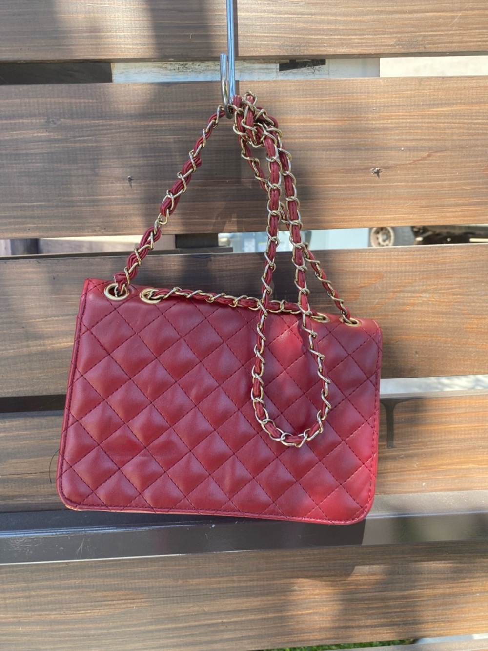 Quilted Red Chain-Handle Women’s Shoulder Bag